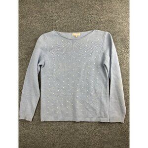 Benedetta B Sweater Women's Large Blue White Pom Merino Wool Cashmere Italy